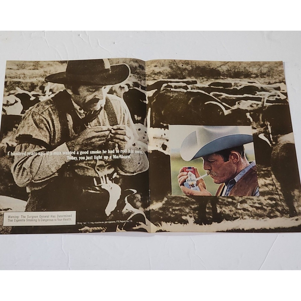 Vintage Print Ad Marlboro cigarettes cowboy cows centerfold clipping 1977